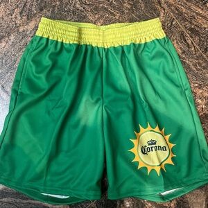 Men’s Corona Green and Yellow Athletic Shorts. Corona logo. Medium, large & XL
